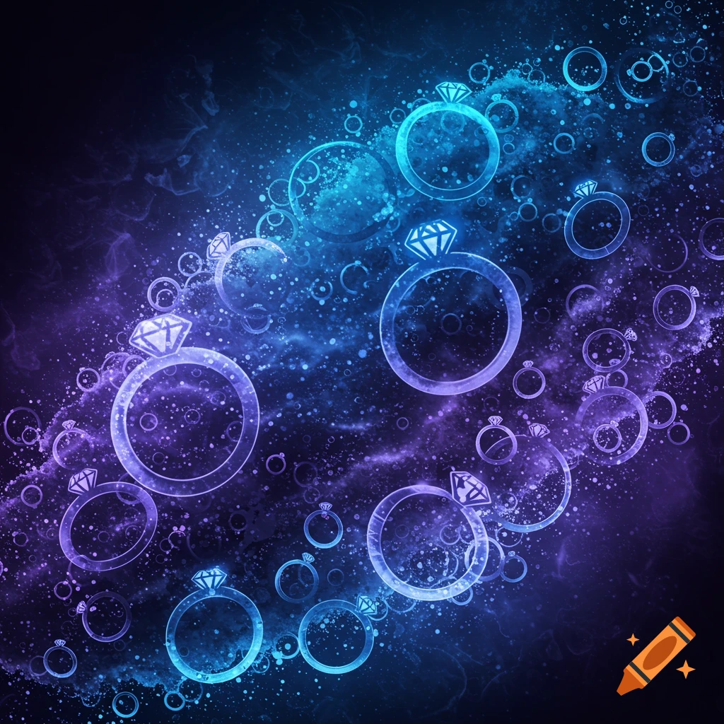 Abstract background with glowing blue and purple ring icons and sparkles.