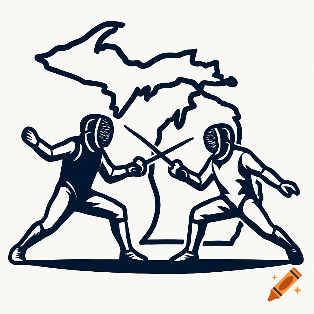 Logo of two fencers fencing with the outline of Michigan behind them.