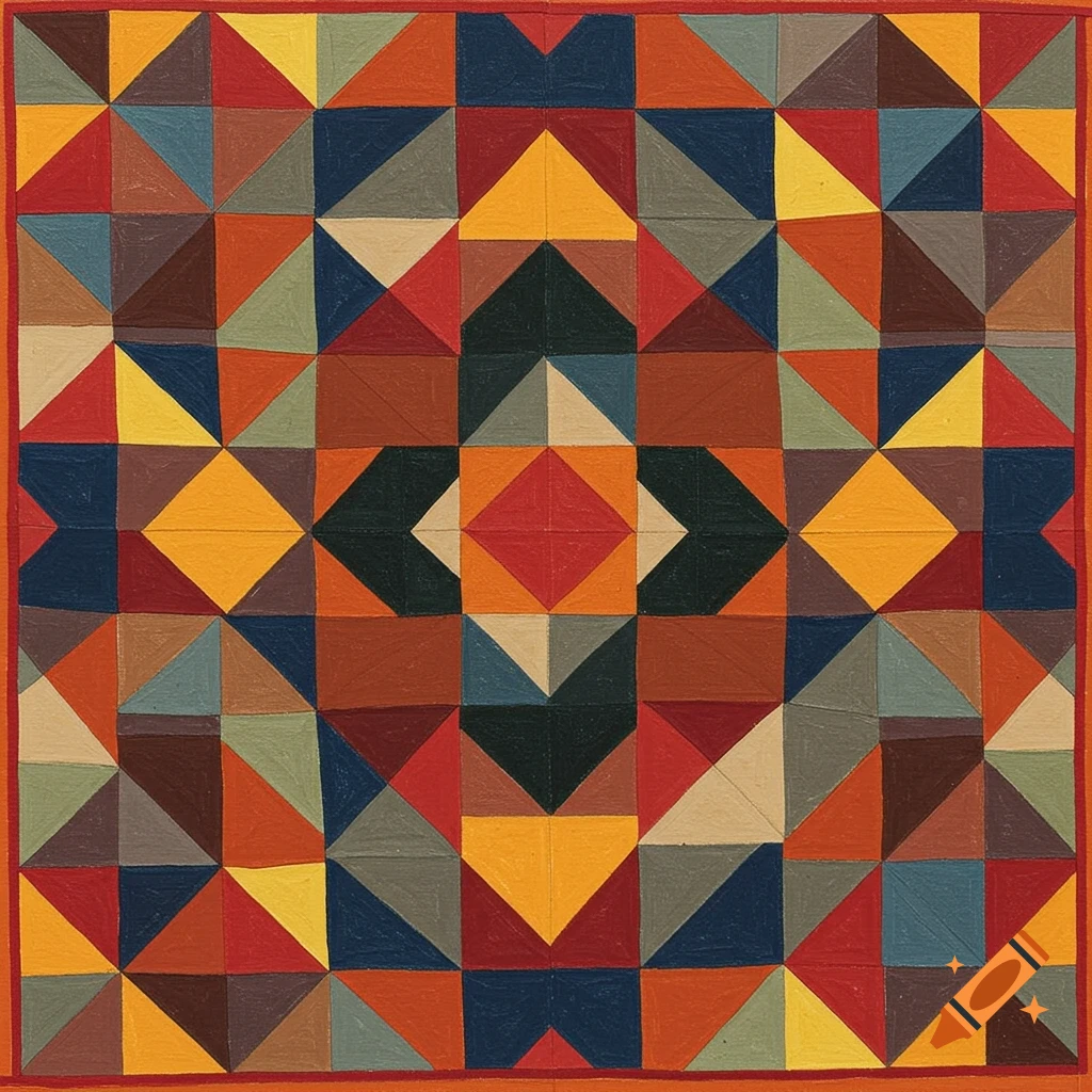 A colorful geometric pattern made of triangles and squares.