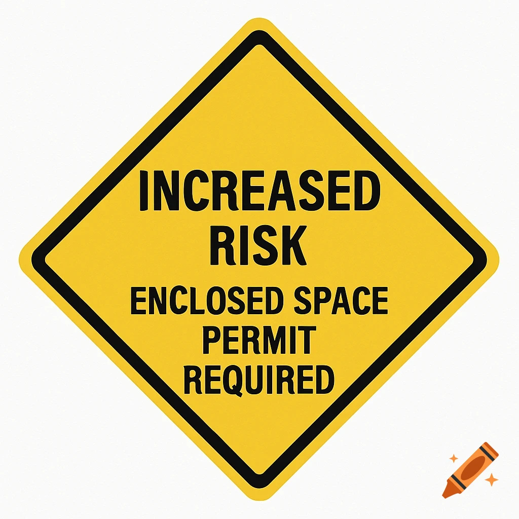 Yellow diamond warning sign with black text.