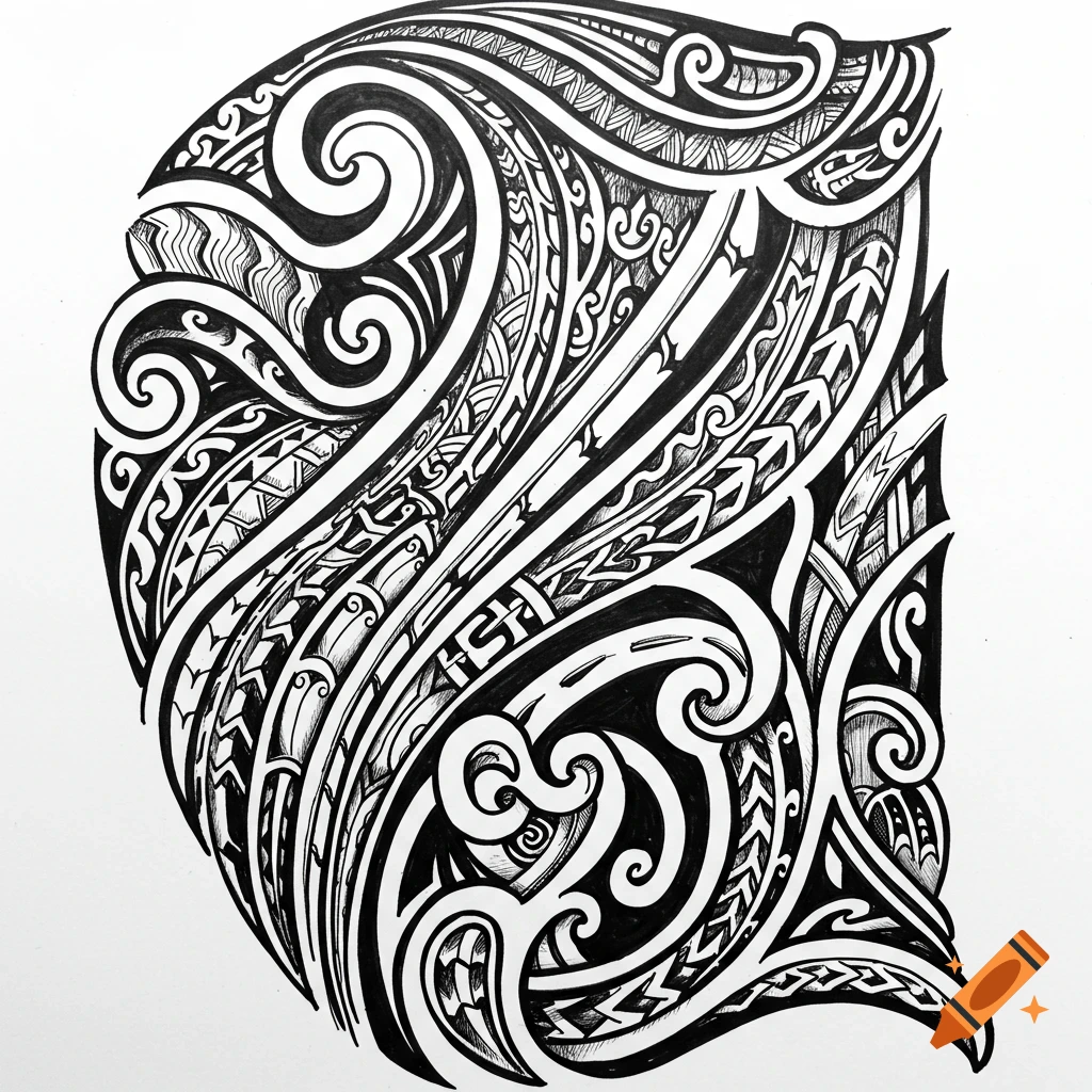 Black and white Polynesian tattoo design