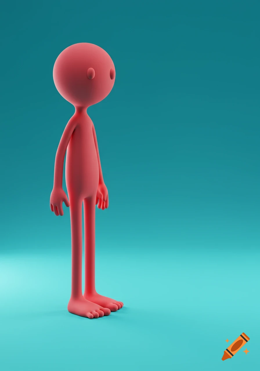 A 3D illustration of a red stickman with toes standing against a teal background.