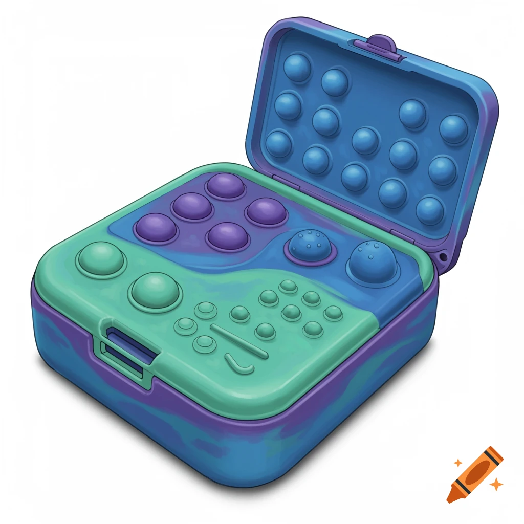 Blue and green fidget toy resembling a game controller.