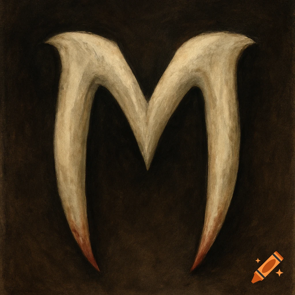 Stylized letter M shaped like fangs on a dark background.