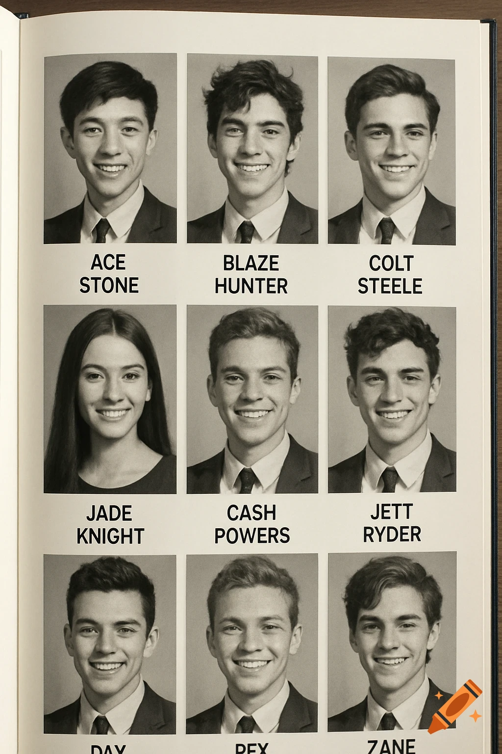 Yearbook page with 9 student portraits and names