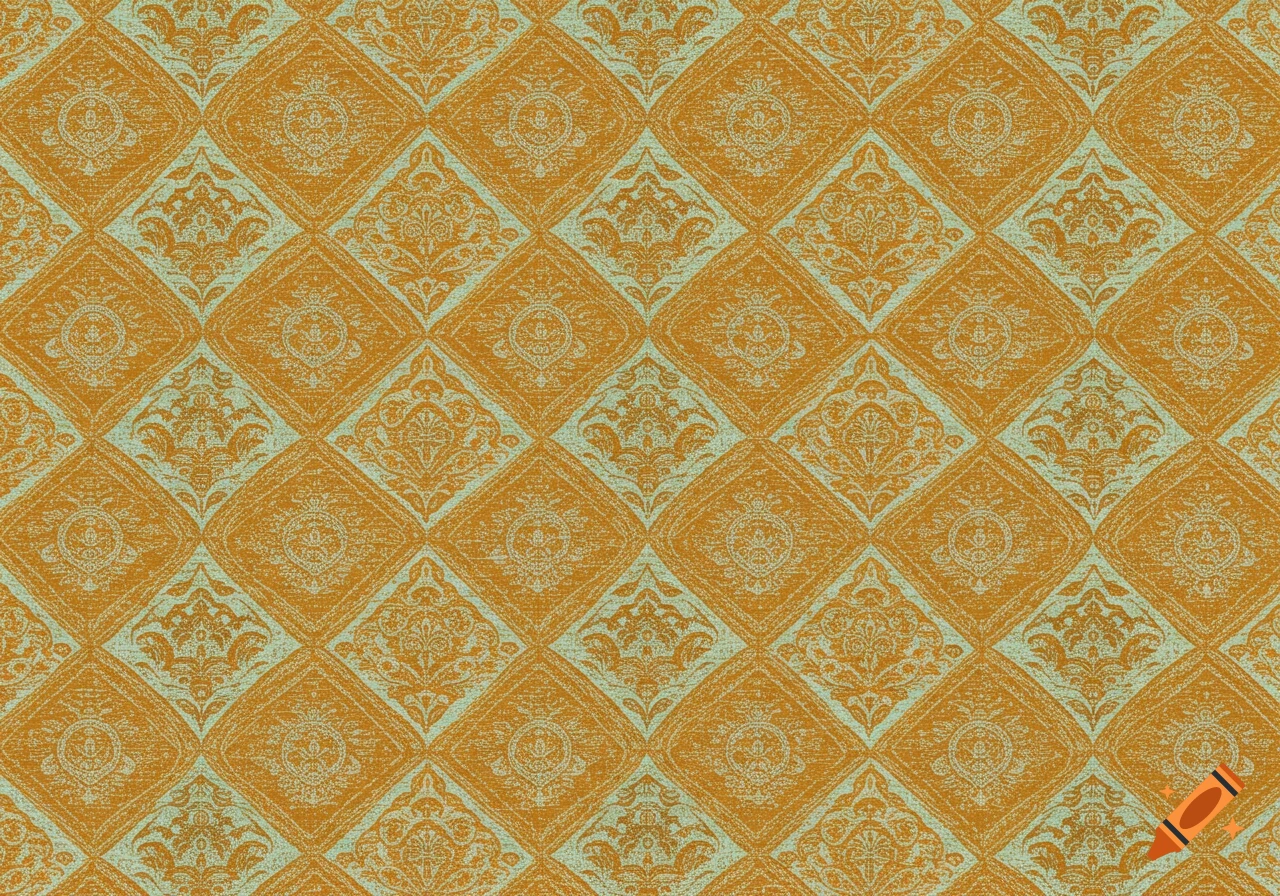 Orange and light blue Indian diamond pattern with a textured, hand-sewn look.