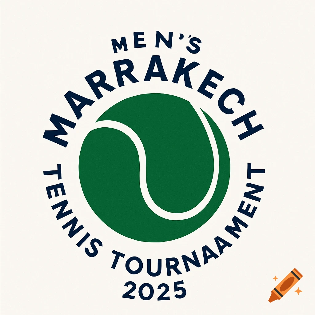 A green tennis ball inside a dark blue circular logo with the text "MEN'S MARRAKECH TENNIS TOURNAMENT 2025".