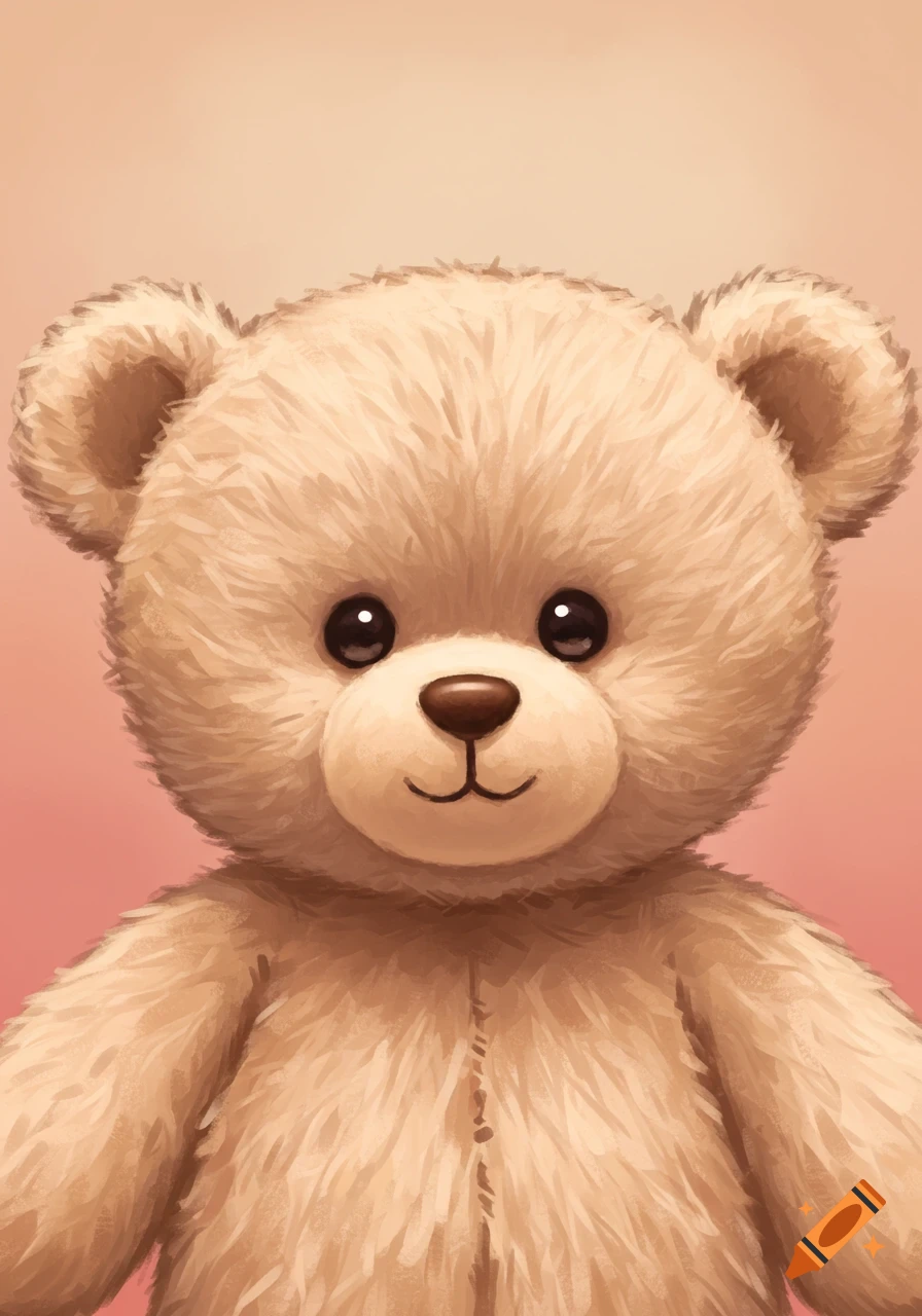 Close-up illustration of a cute fluffy light brown teddy bear