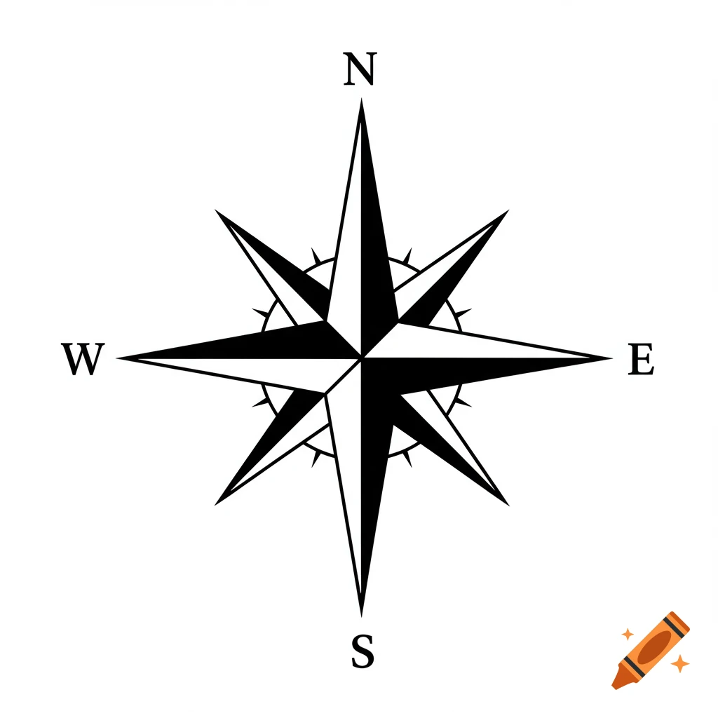 Black and white nautical compass rose symbol