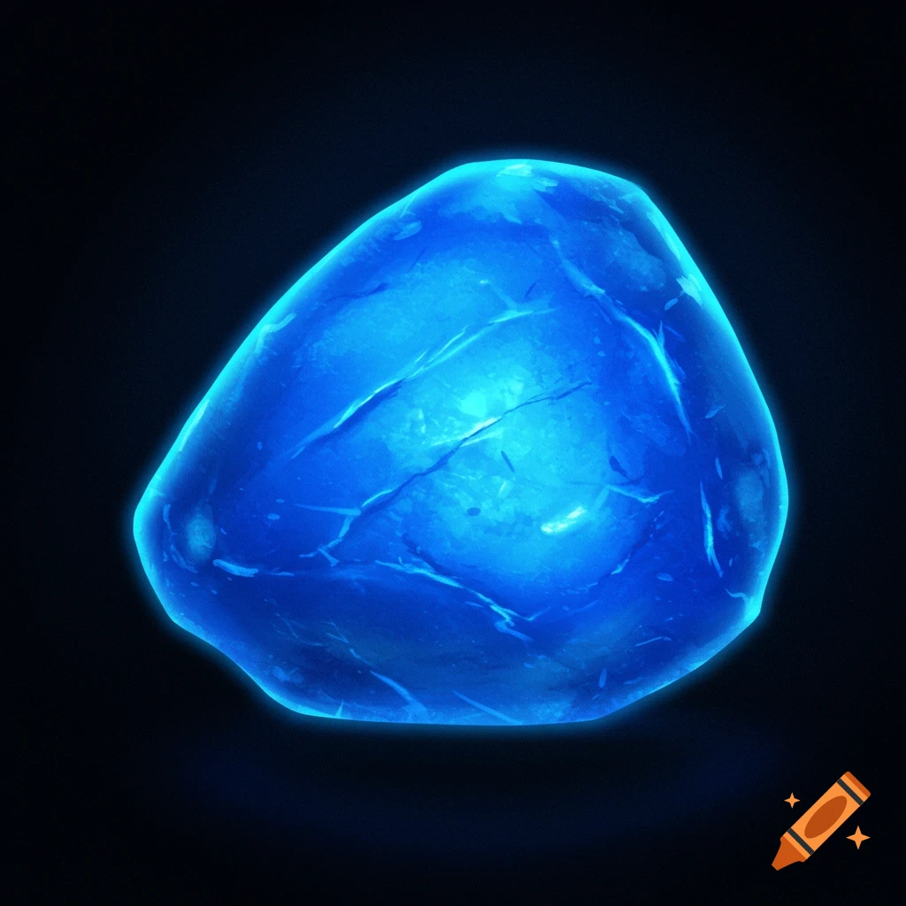 Bright blue glowing stone on a black background