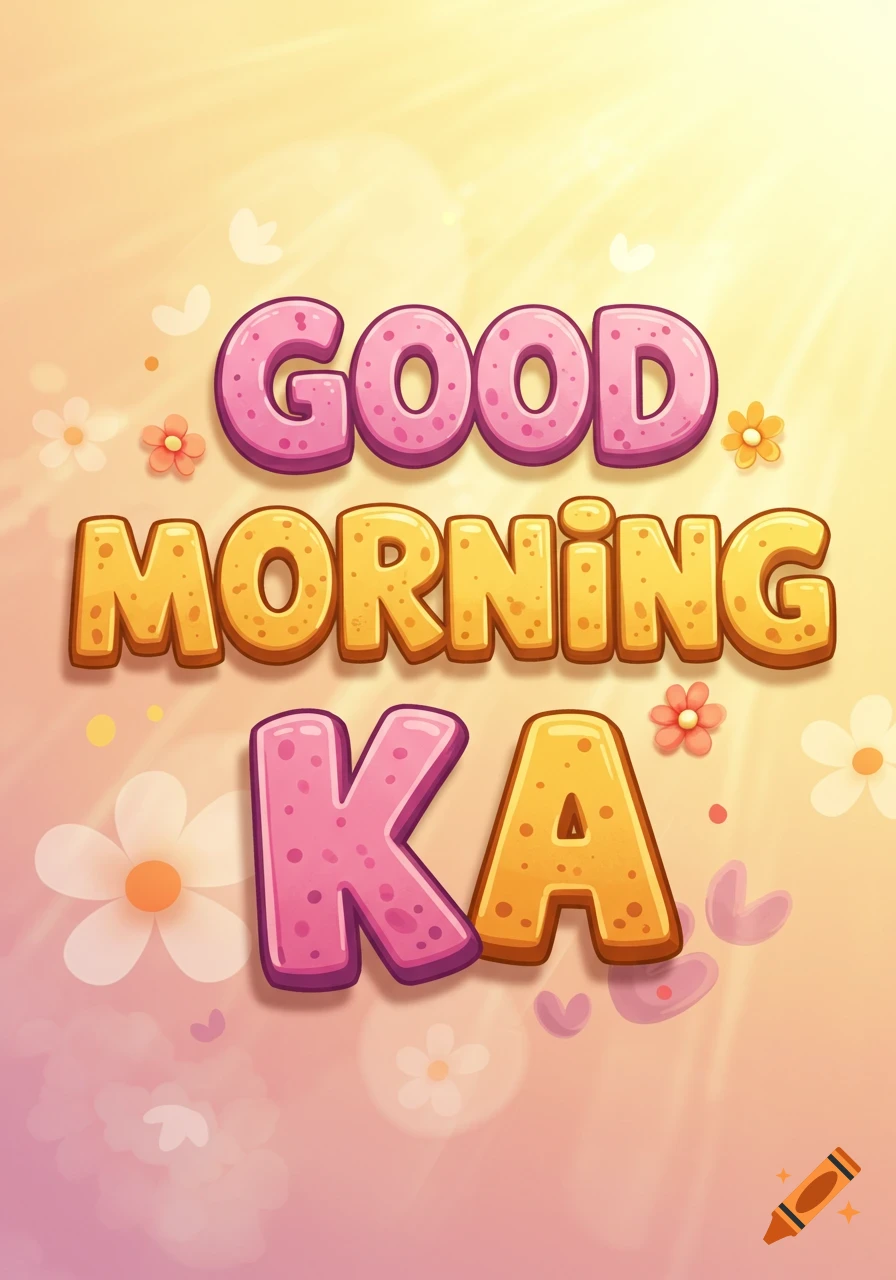 Colorful Good Morning KA text with flowers on a bright background.