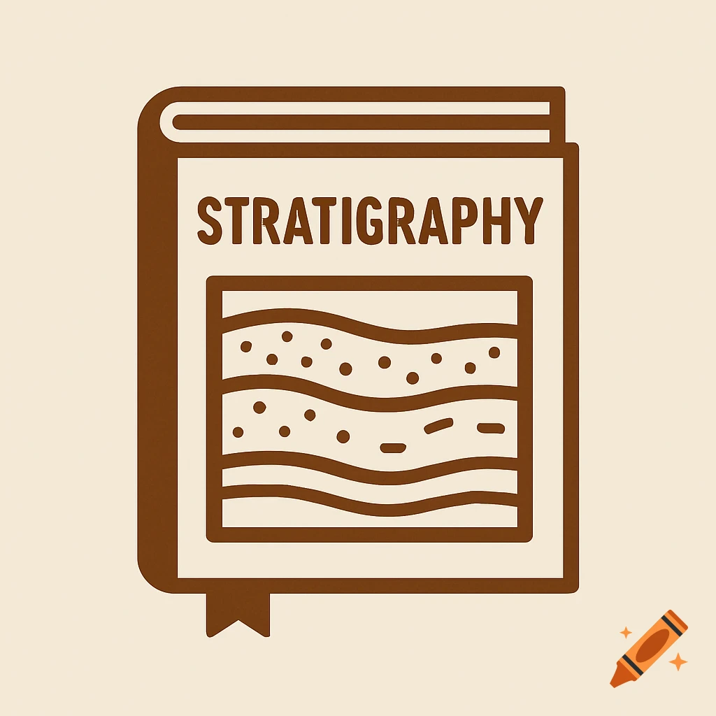 Brown icon of a book titled 'STRATIGRAPHY' with a geological layers diagram on the cover.