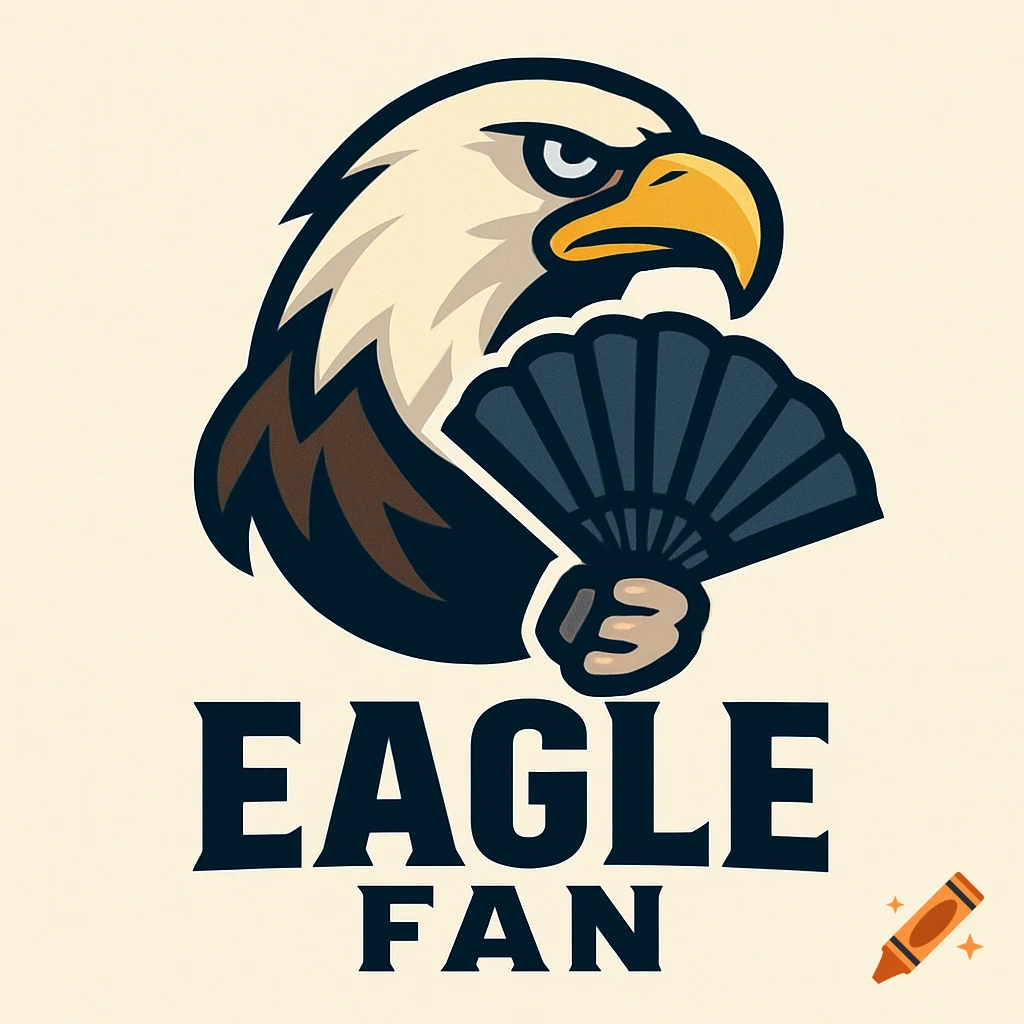 A logo of an eagle holding a fan with the text EAGLE FAN.