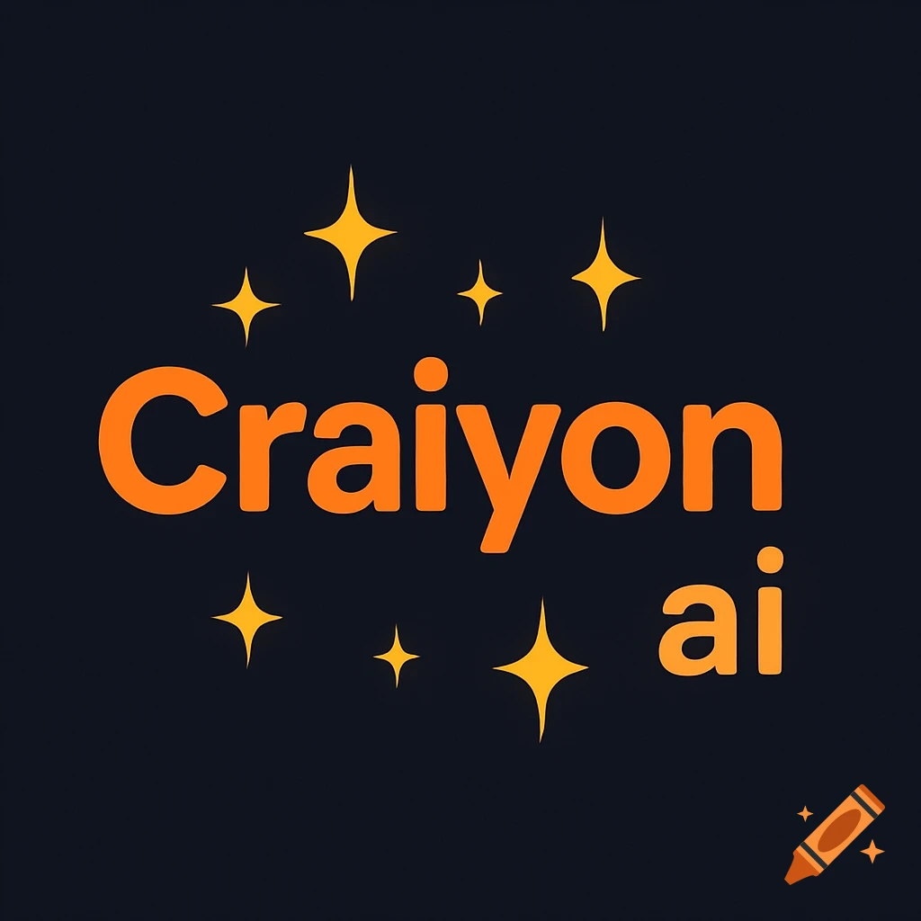 Craiyon ai logo with orange text and yellow sparkles on a dark background.