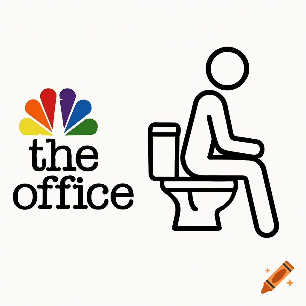 NBC's 'the office' logo next to a stick figure sitting on a toilet