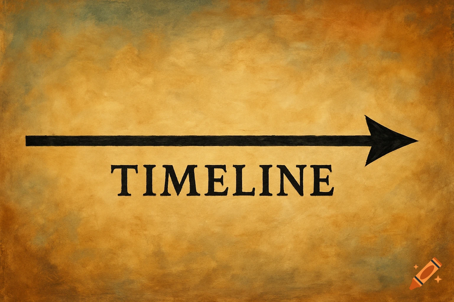 Black arrow points right over TIMELINE text on a textured background.