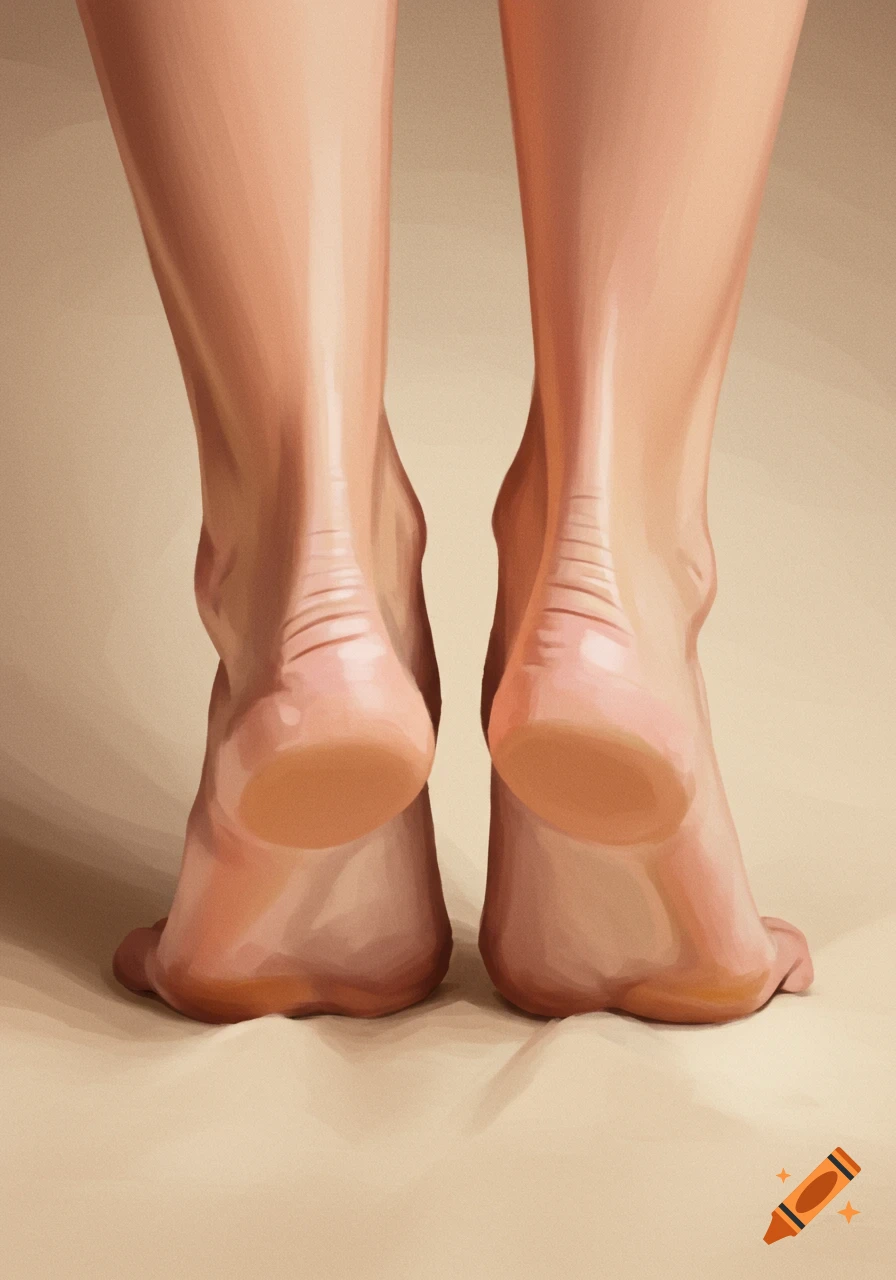Back view of bare feet and lower legs in a digital painting style.