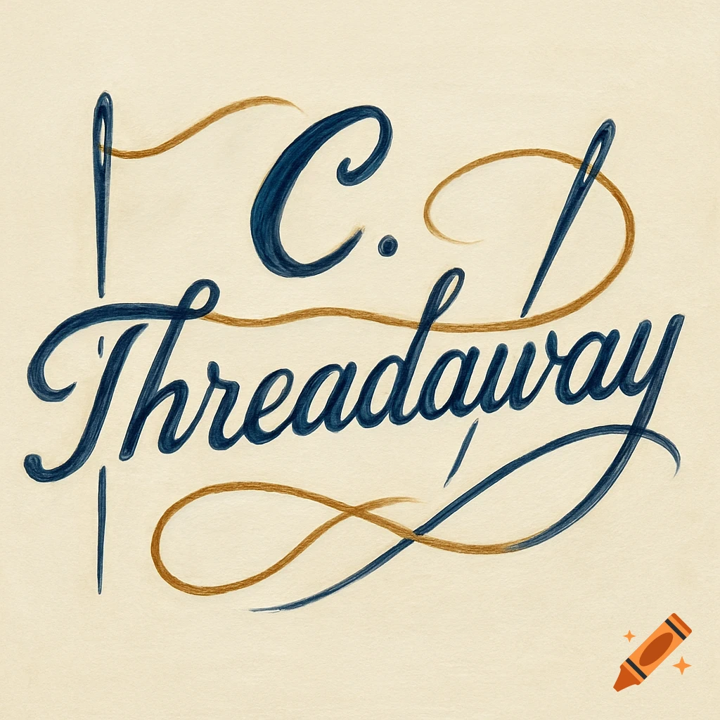 Cursive logo for C. Threadaway incorporating needles and thread.