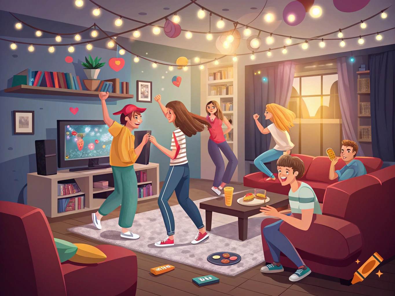 An Illustration Of Teenagers Dancing And Hanging Out At A House Party an-illustration-of-teenagers-dancing-and-hanging-out-at-a-house-party