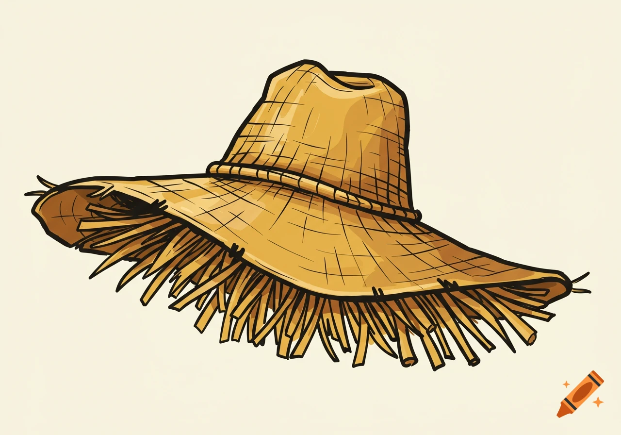 Drawing of a straw scarecrow hat.