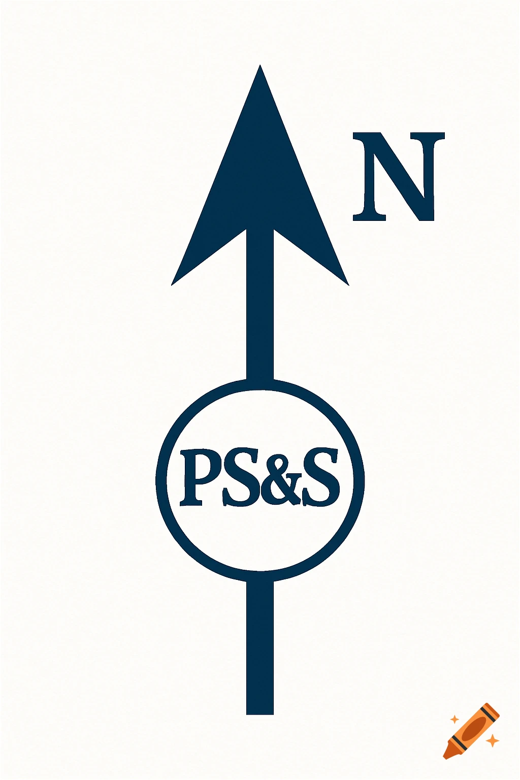 Graphic north arrow with PS&S logo and N for north.