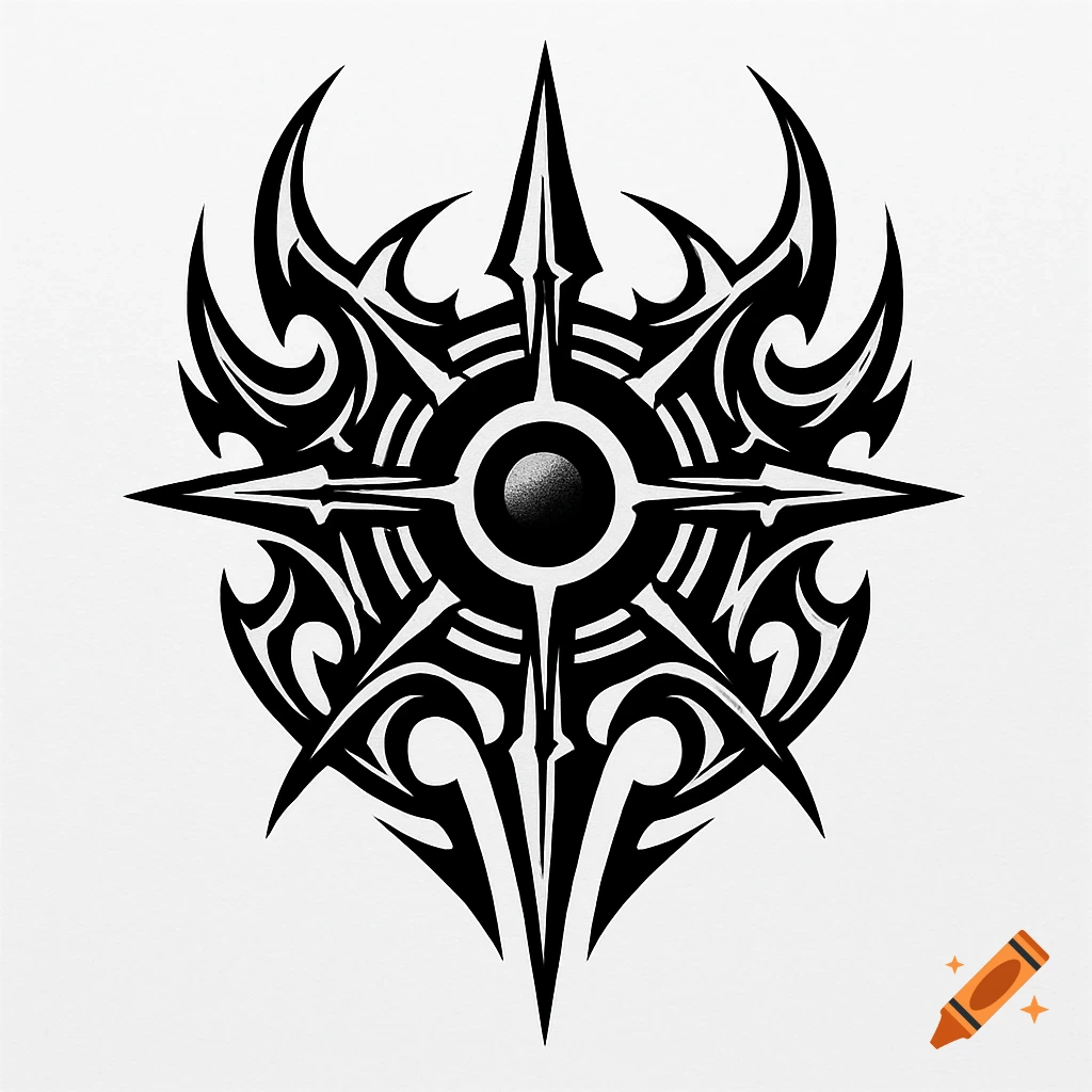 Black and white symmetrical tribal tattoo design.