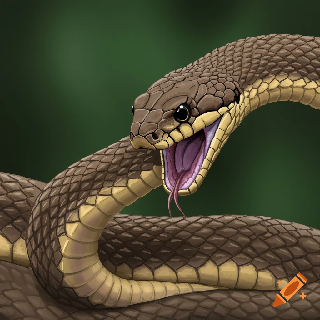 Illustration of a snake with its mouth open and tongue flicking.