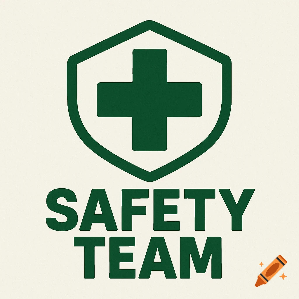A green shield with a cross above the text SAFETY TEAM