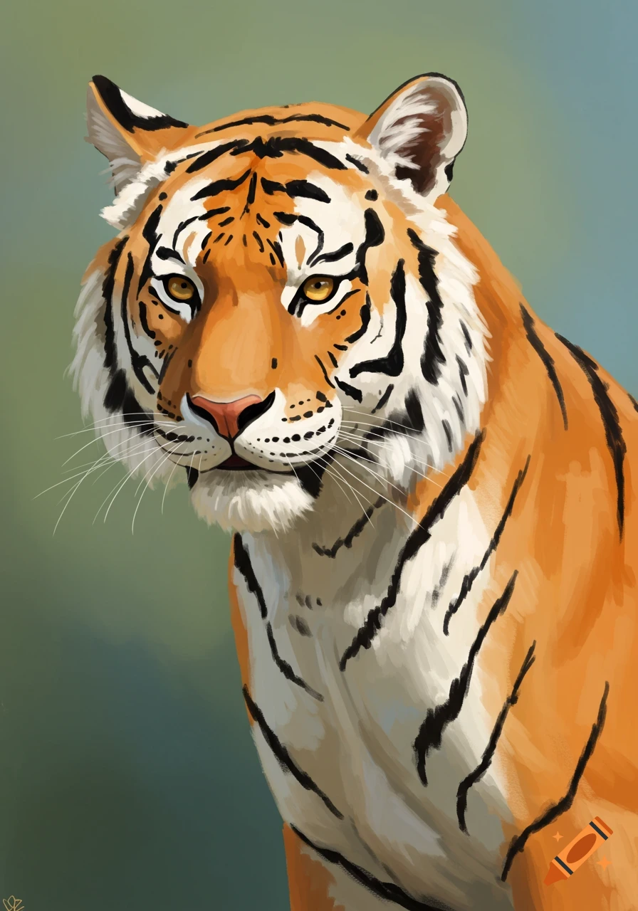 Digital painting of a tiger's head and shoulders looking left