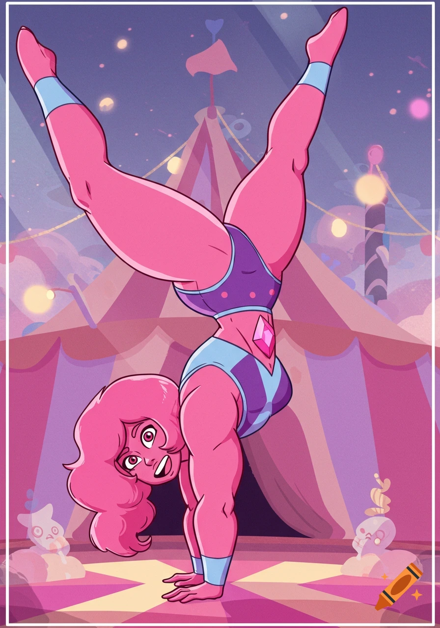 Pink Diamond from Steven Universe does a handstand in a circus