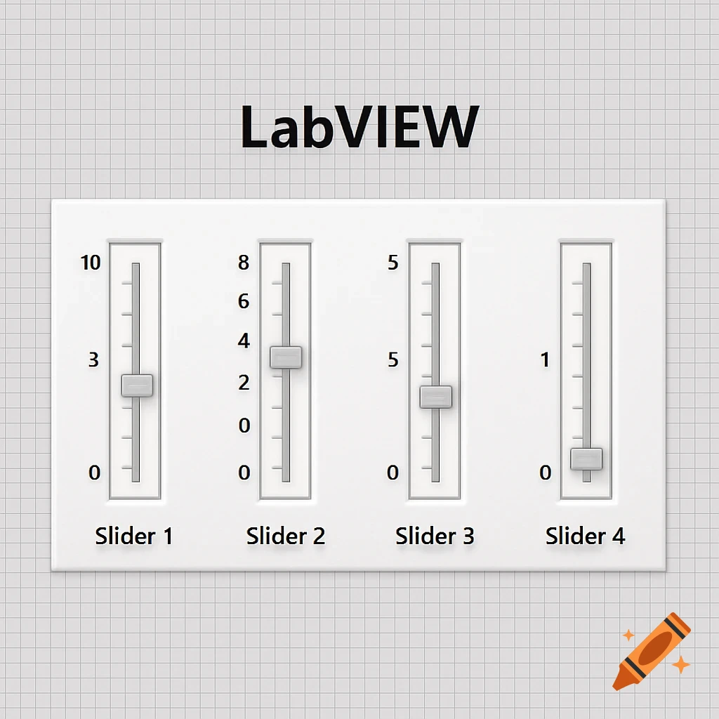 A graphic user interface layout with four vertical sliders labeled Slider 1 through Slider 4 and marked with numerical scales.