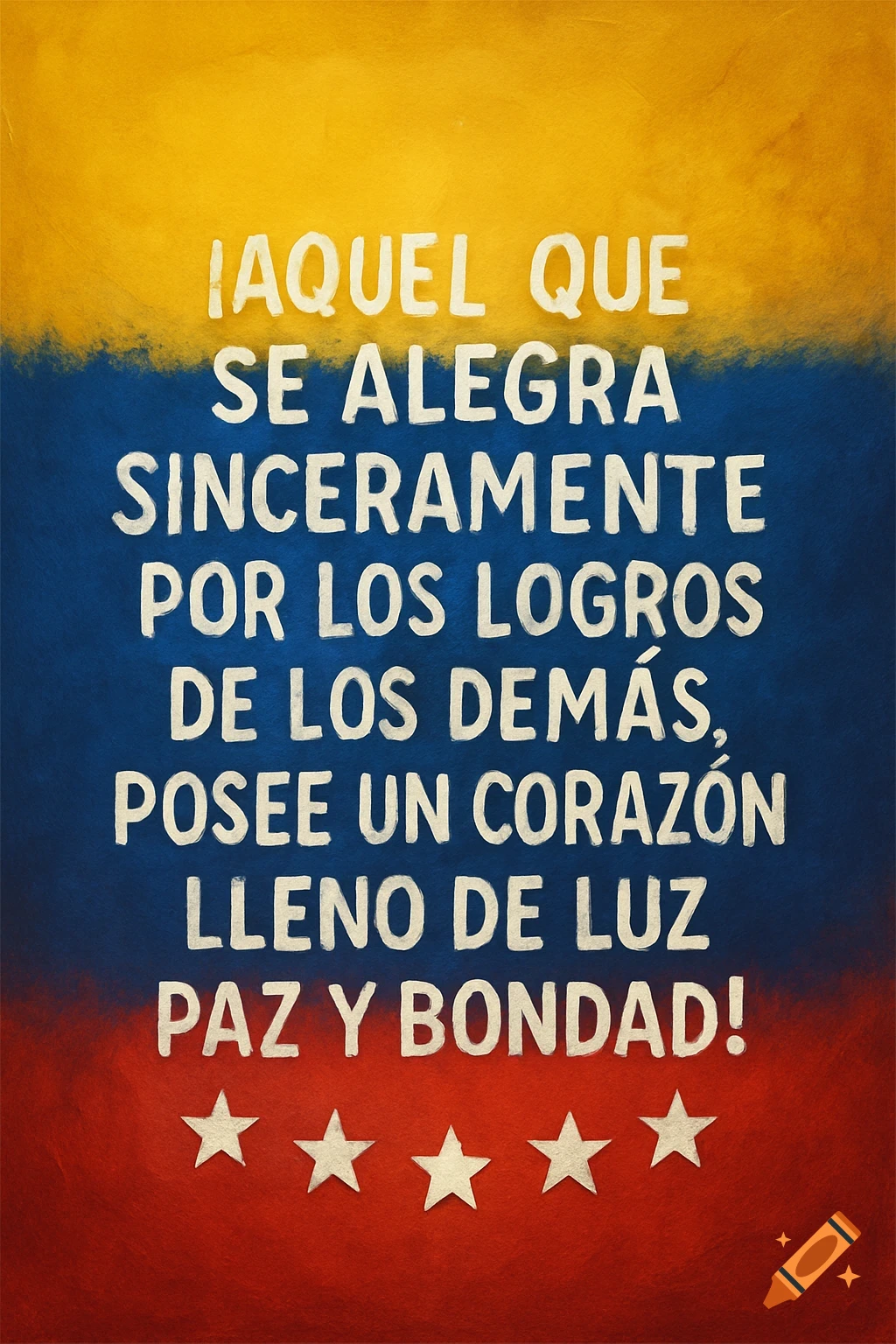 Venezuelan flag background with white text quote and five stars.
