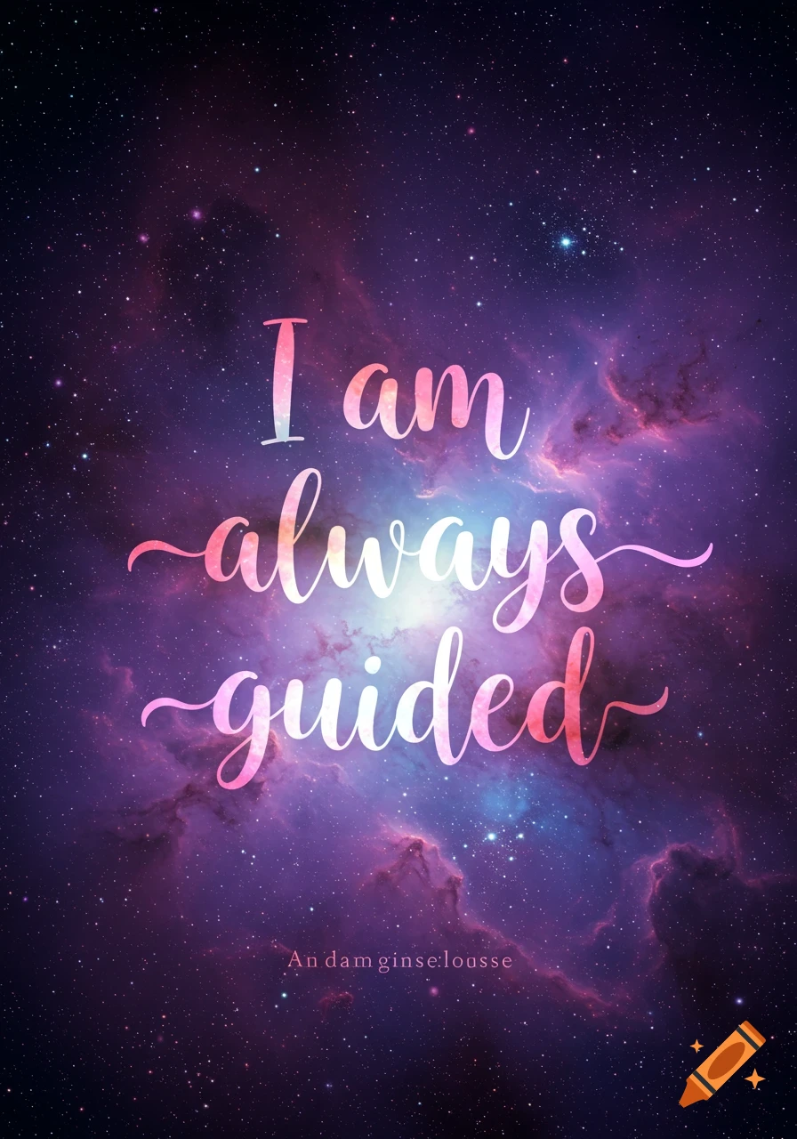 A motivational quote "I am always guided" in script font over a starry galaxy background.
