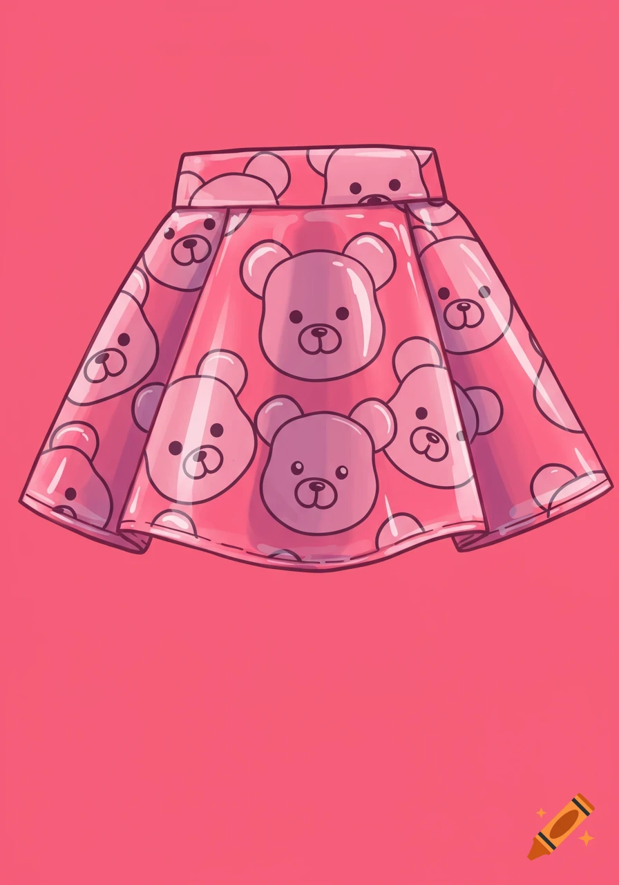 Pink skirt with a teddy bear pattern, illustration