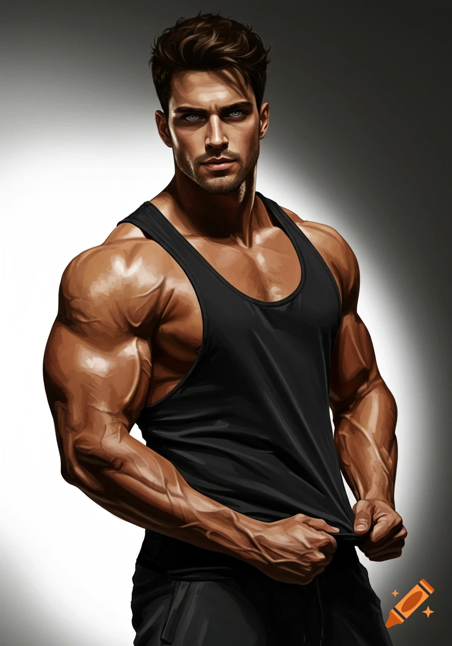 Muscular brunette man in black tank top