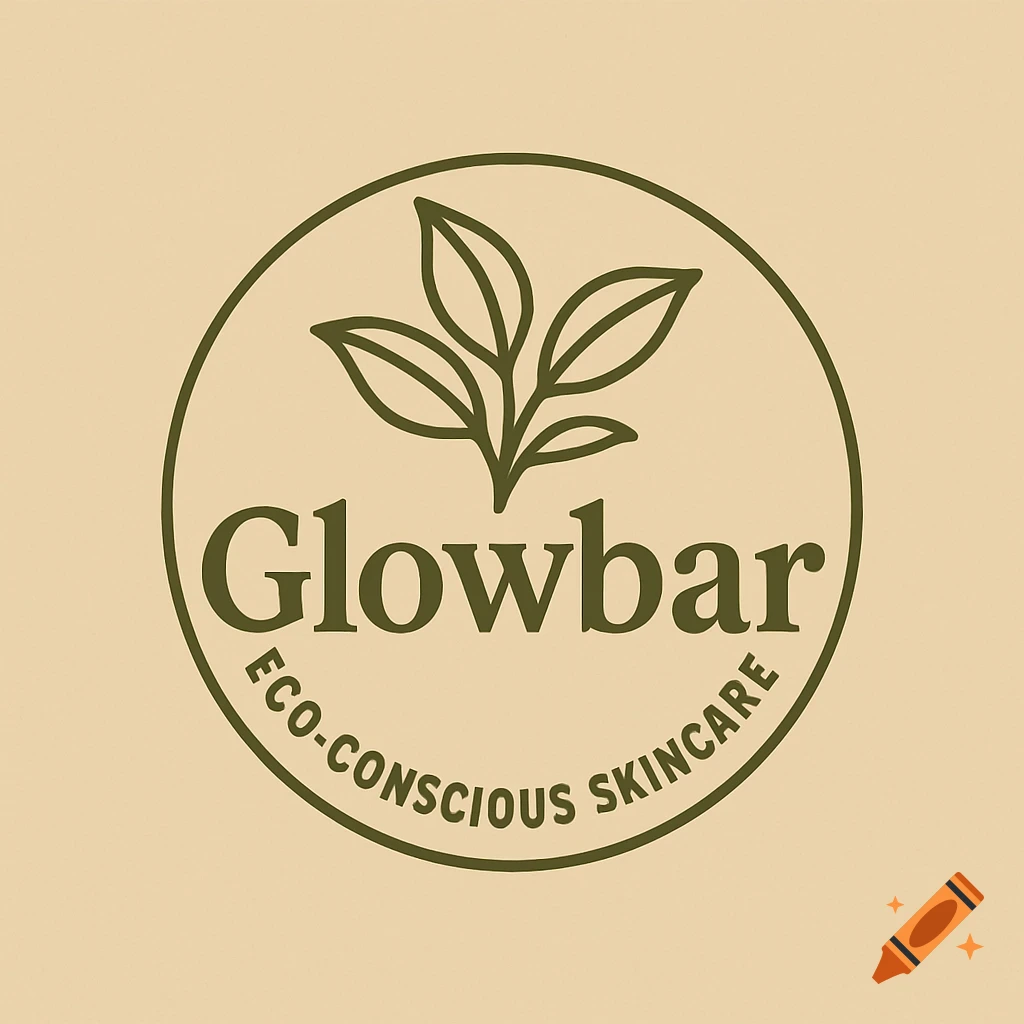 Circular logo for Glowbar eco-conscious skincare brand with a plant graphic.