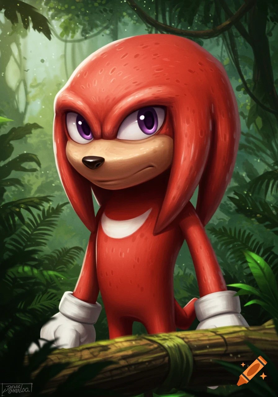 Knuckles the Echidna stands in a jungle