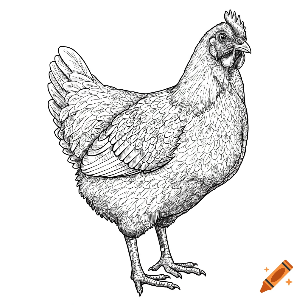 A line drawing of a chicken