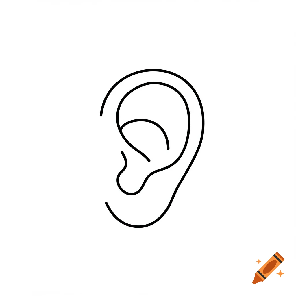 Simple black line drawing of a human ear.
