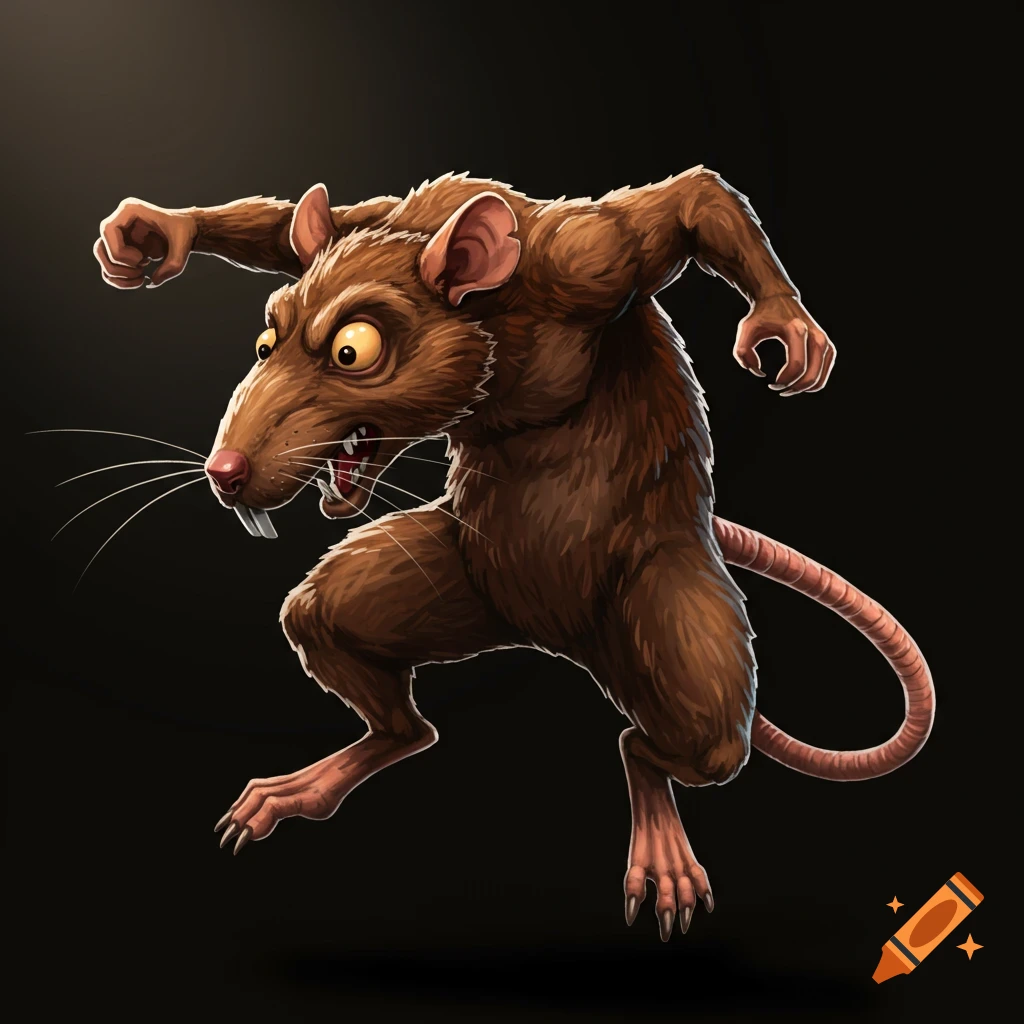 Stylized illustration of a muscular rat creature in an action pose.