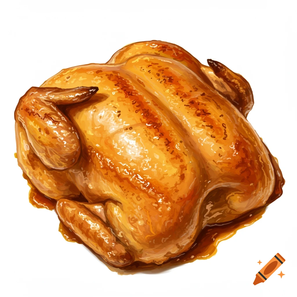 A golden brown cooked chicken illustration.