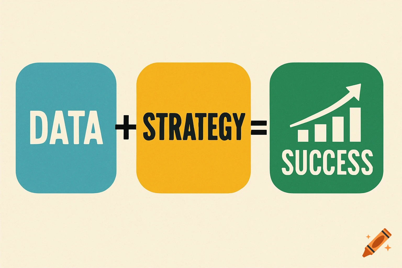 A graphic showing Data + Strategy = Success with icons and text.