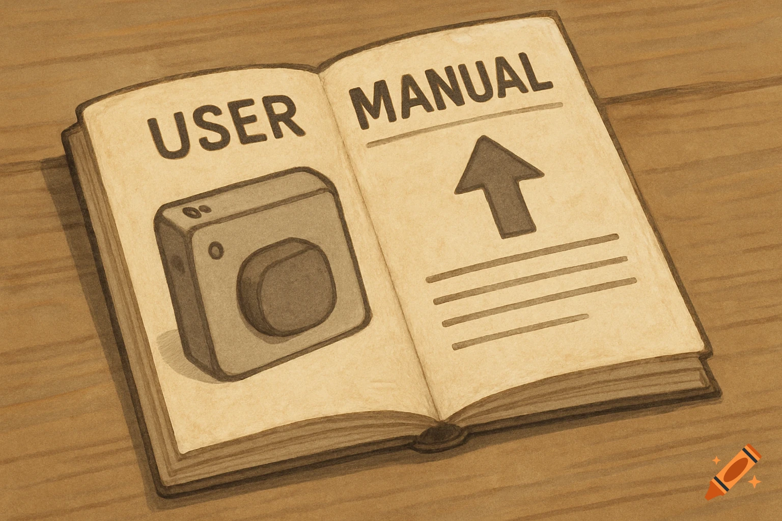 An open user manual with a drawing of a camera and the words USER MANUAL.