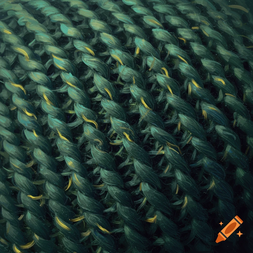 Close-up texture of dark green woven fabric with yellow accents.