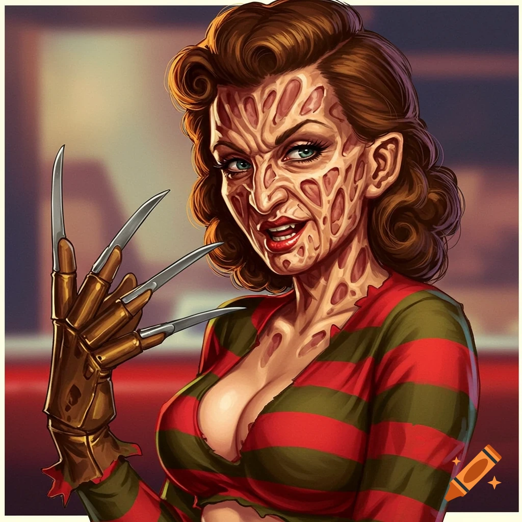 Pinup style illustration of Freddy Krueger with his clawed glove.