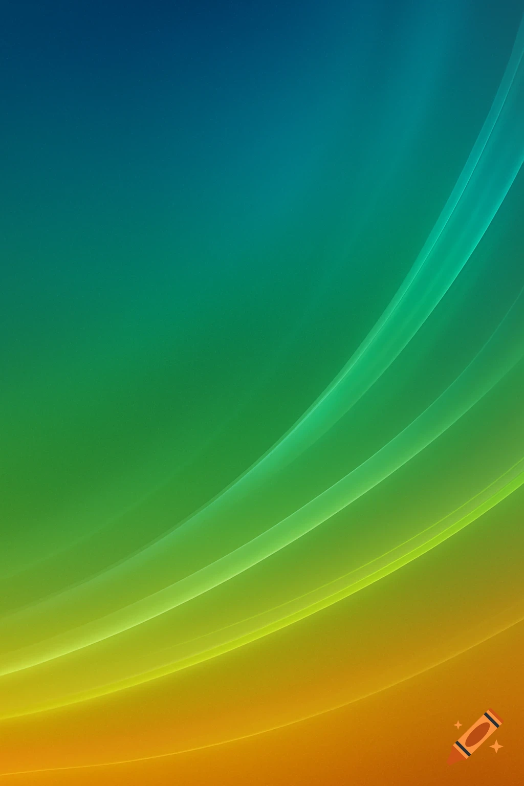 Abstract gradient with blue, green, and orange colors and glowing wave patterns.