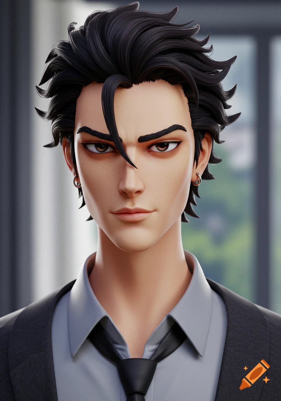 3D render of a handsome man in a suit and tie.