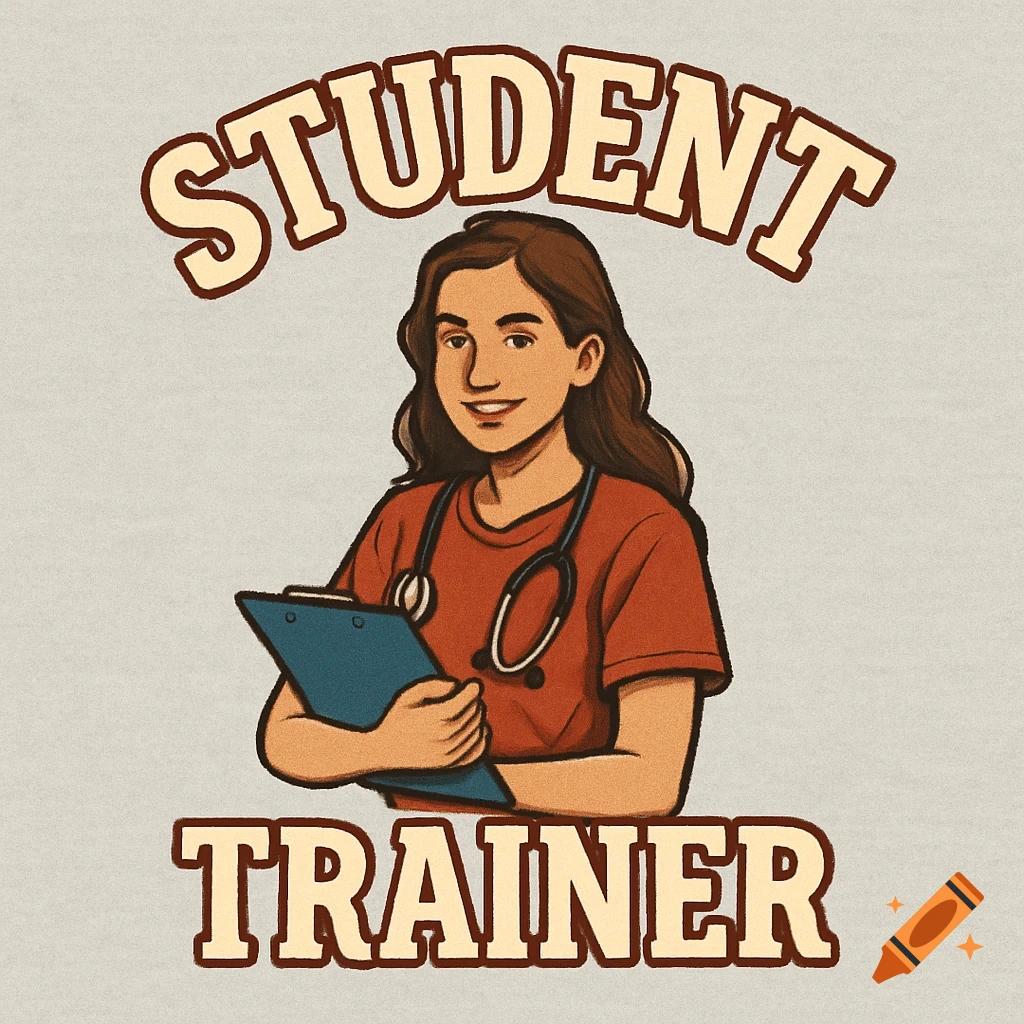 Illustration of a person with a stethoscope and clipboard, text reads 'STUDENT TRAINER'