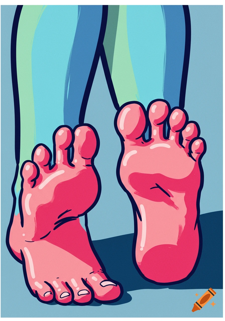 Stylized illustration of two bare feet and lower legs.