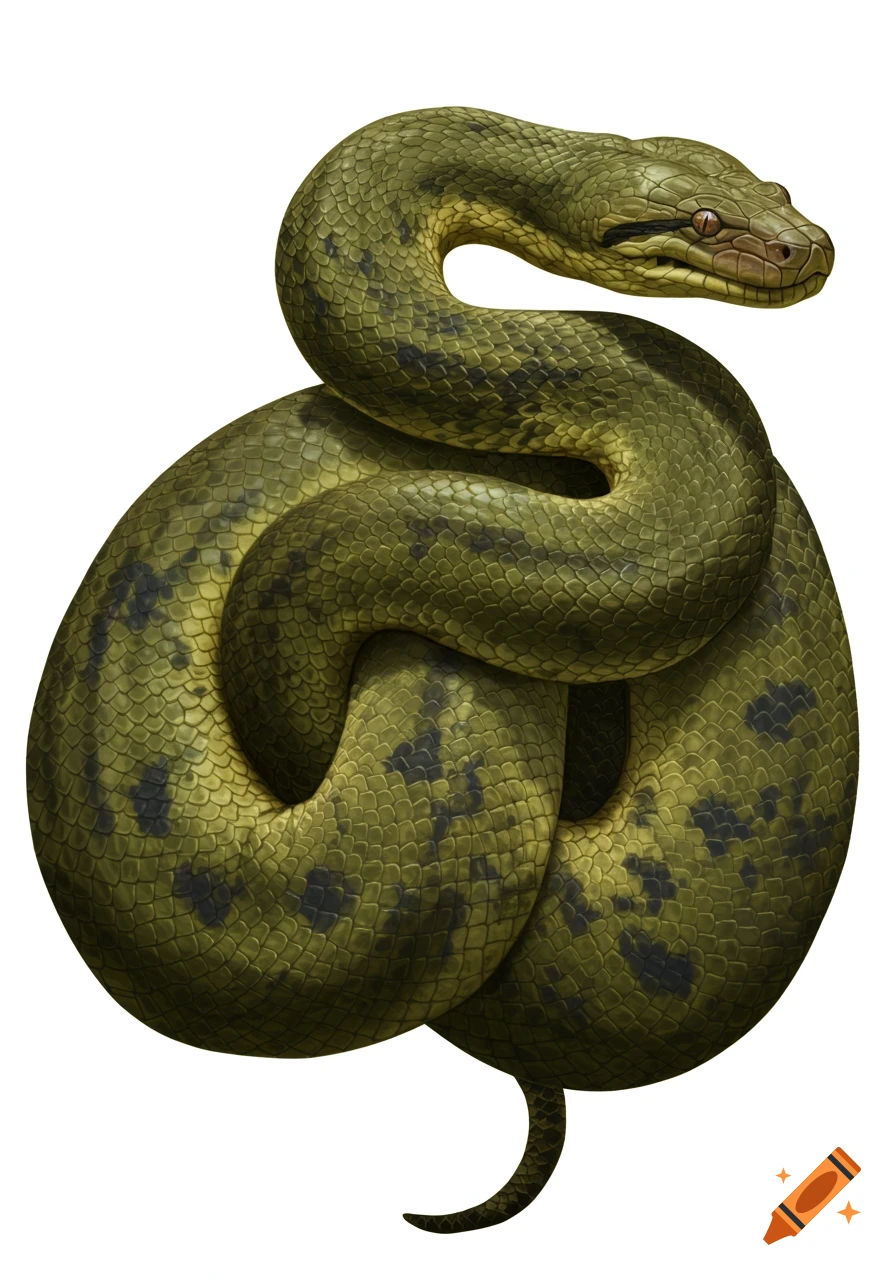 A realistic coiled green and black snake.